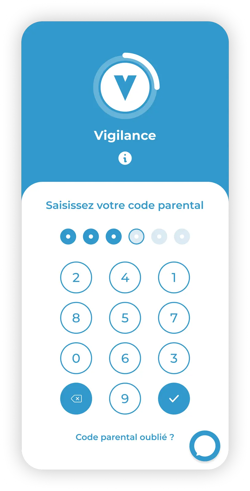 Ecran mobile de saisie de code